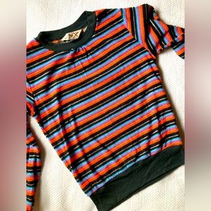 Licorice Stripped Long Sleeve Neon Terry Clothe Top Vintage 80s Small